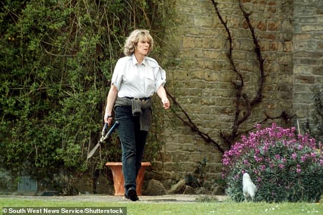 A young Camilla Parker Bowles  gardening at her home in Corsham, Wilshire, in 1993