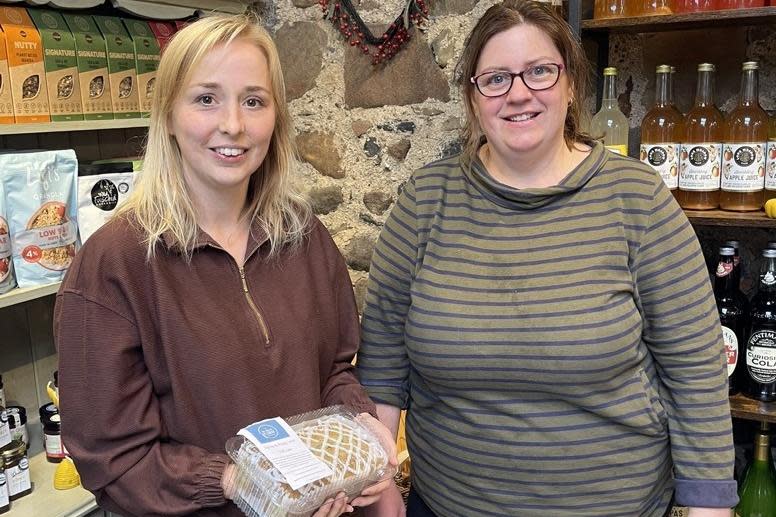 Vicky McCrea, left, delivers sourdough bread and other baked goods to Amanda Hanna, owner of Ballykenver Farm Shop, Co Antrim (Photo: d)
