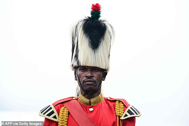 A member of the Guard of Honour looks on ahead of the arrival of King Charles III today