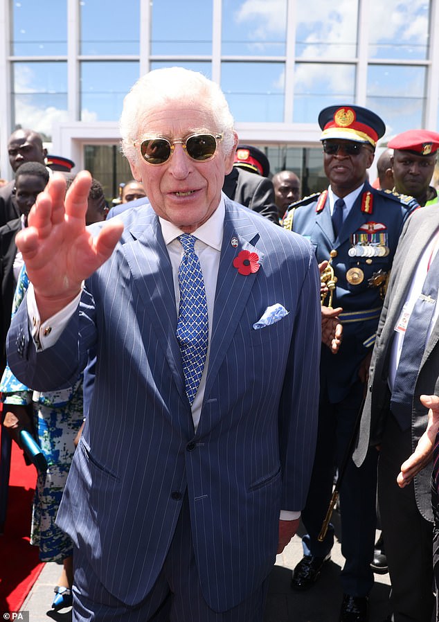 King Charles III in shades at Uhuru Gardens, Nairobi, on day one of the State Visit to Kenya