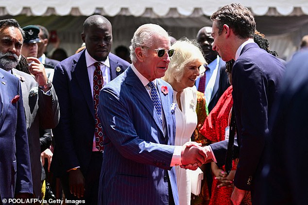 King Charles shakes hands with Will Straw, chief executive of Princes Trust International
