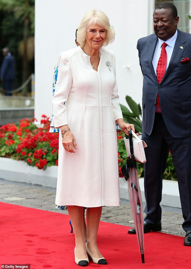 Queen Camilla arrives today for a ceremonial welcome at State House in Nairobi, Kenya