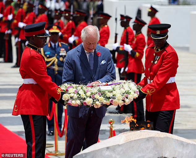 The symbolic moment came as the King and Queen began the first full day of their four-day trip