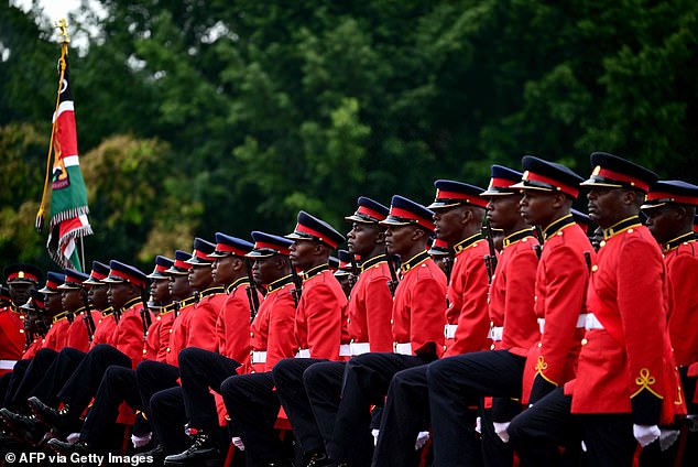 The Guard of Honour lines up ahead of Charles arriving at the State House in Nairobi today