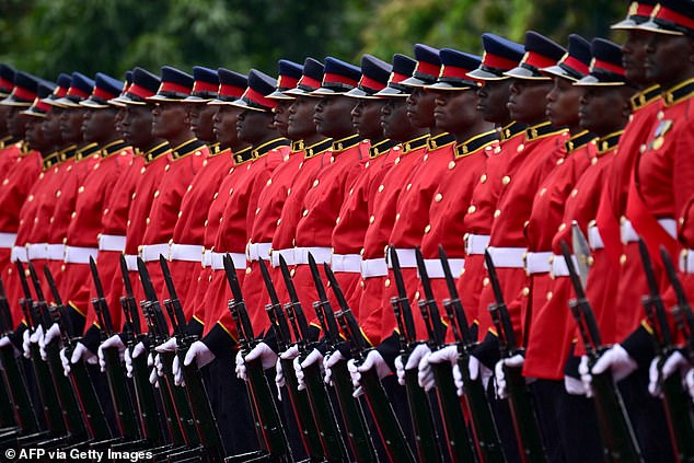 The Guard of Honour lines up ahead of Charles arriving at the State House in Nairobi today