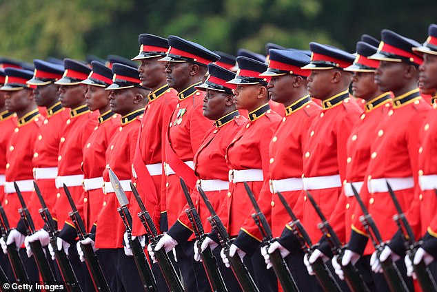 The Guard of Honour lines up ahead of Charles arriving at the State House in Nairobi today