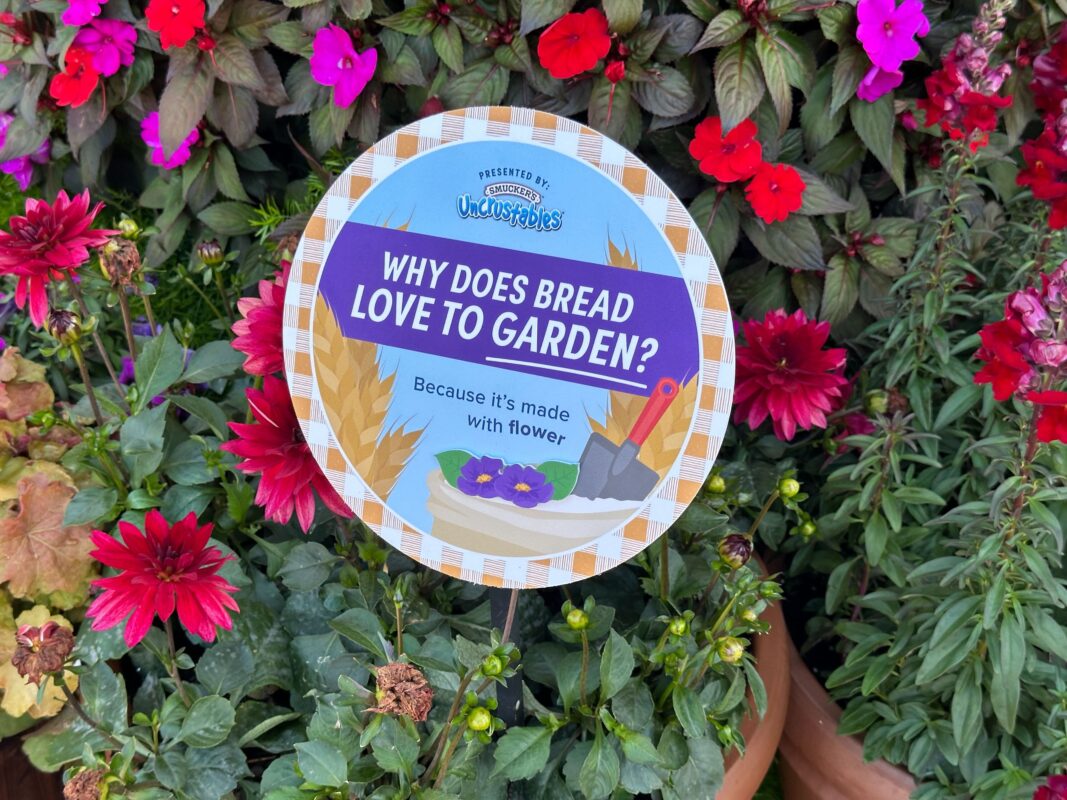 A sign that reads, "Why does bread love to garden?"