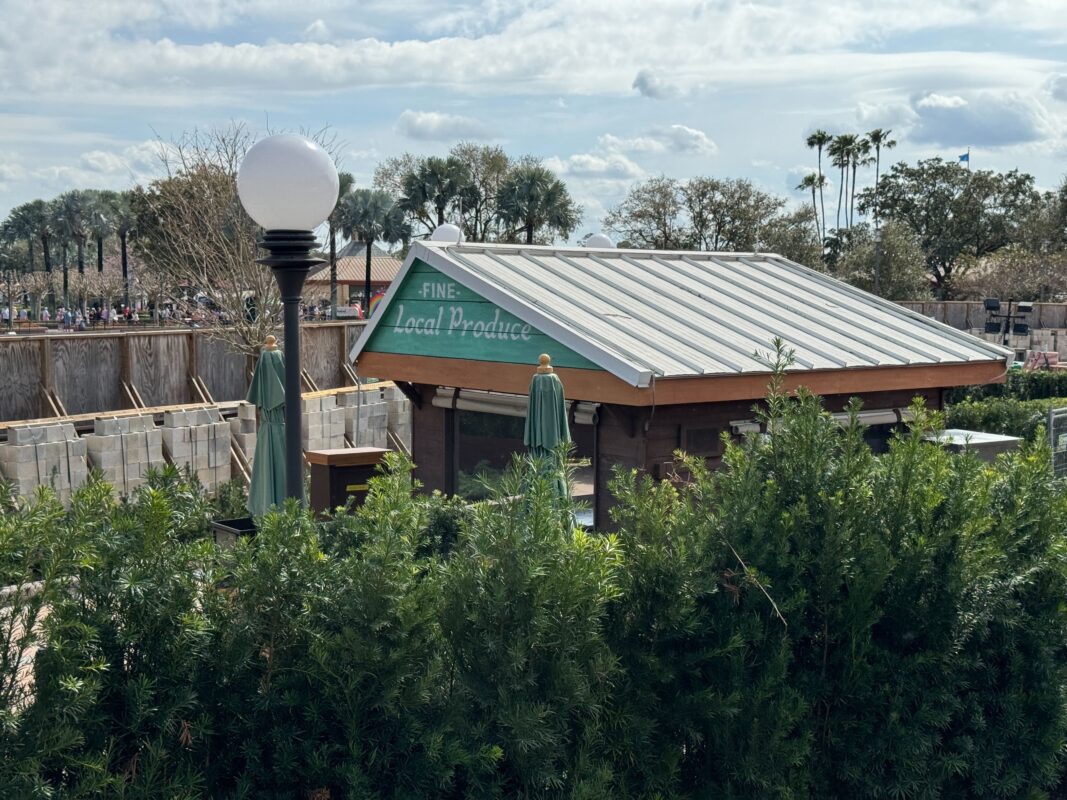 PHOTOS: 2024 Flower & Garden Festival Booth Installed Behind Construction Walls at EPCOT Flex Space 3 Florida Fresh booth in the flex space construction area.