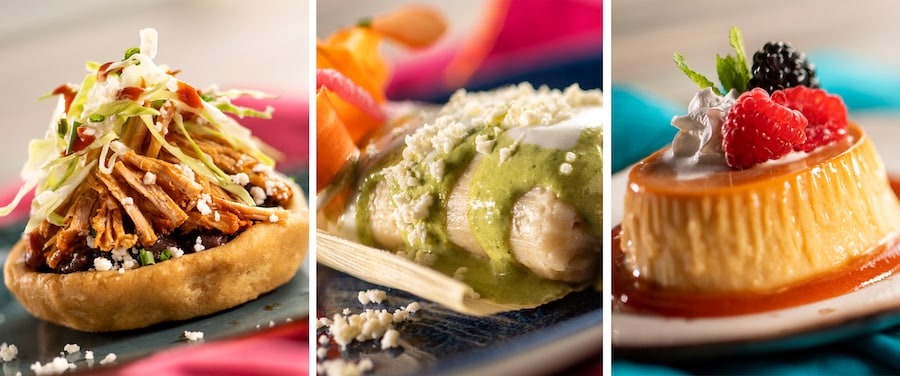 A three-photo collage of dishes from Jardin de Fiestas.