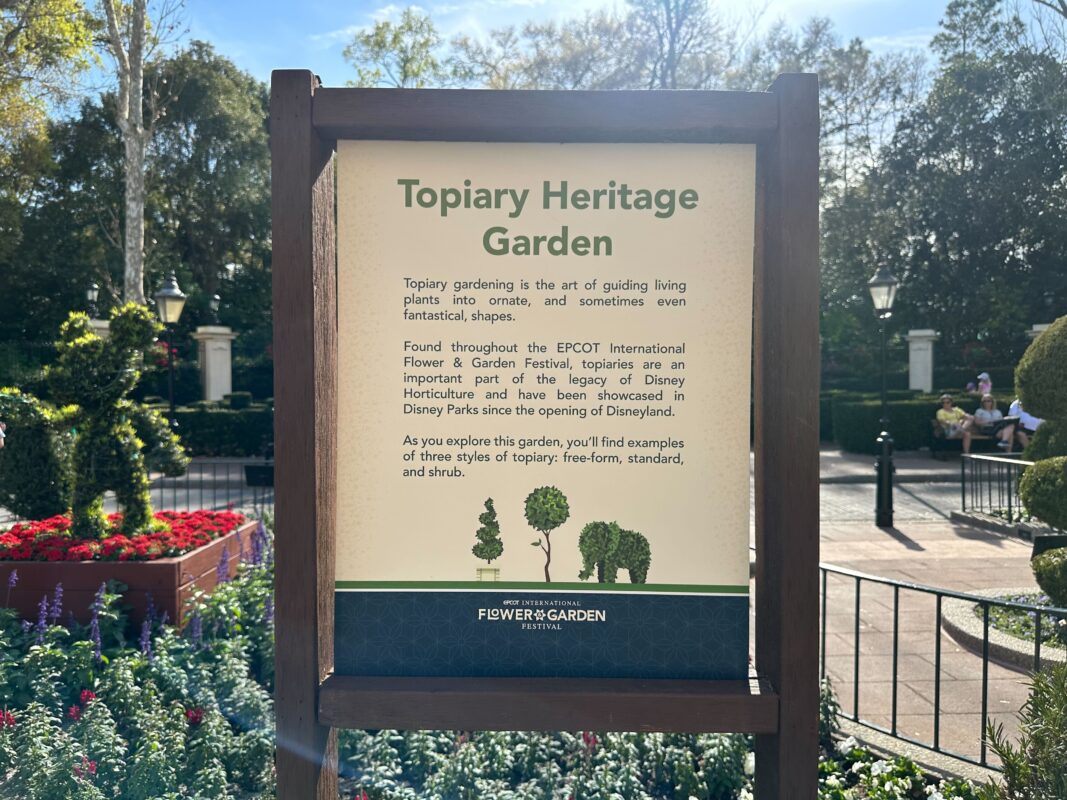 A sign for the Topiary Heritage Garden.