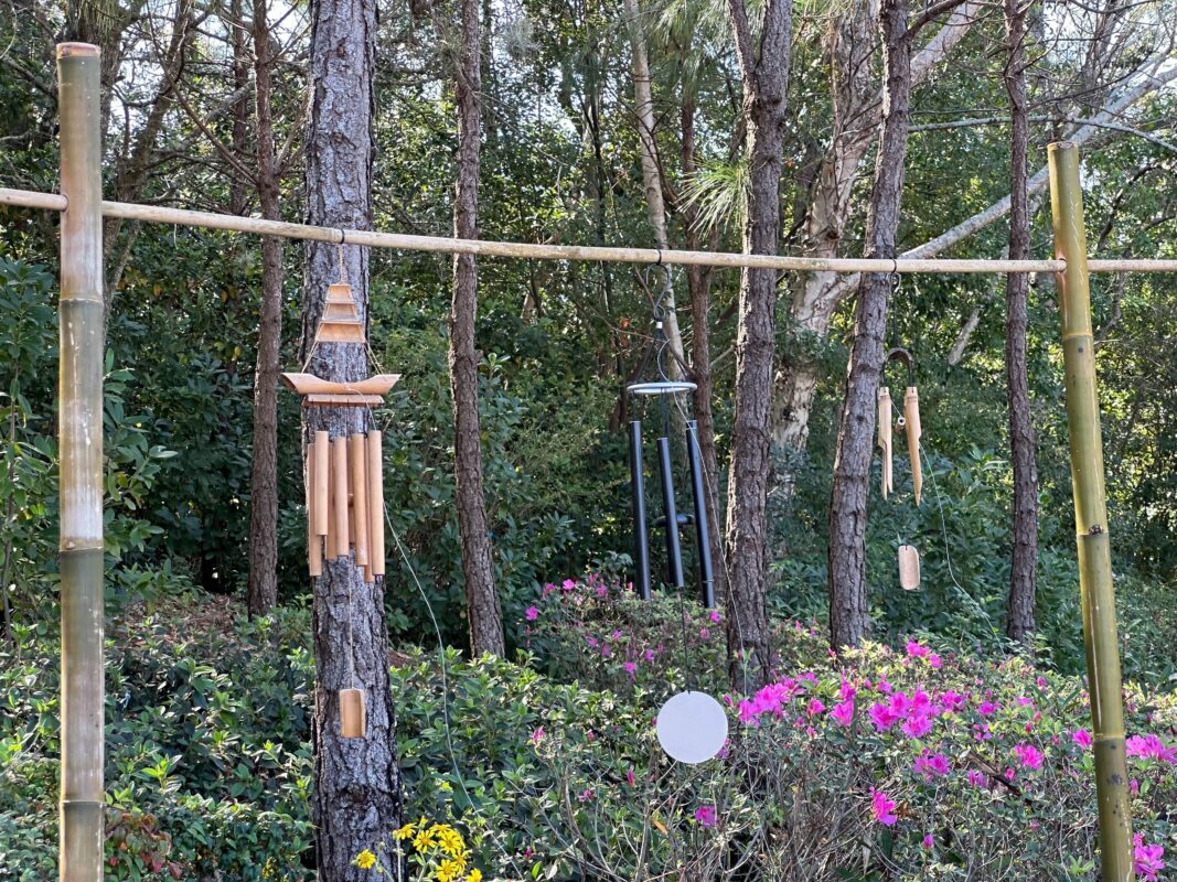 Wind chimes in the garden.