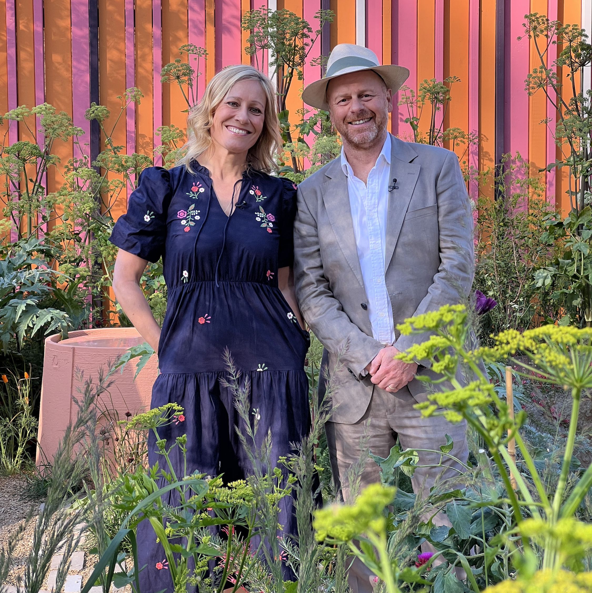 RHS Chelsea Flower Show 2024 presenters - Sophie Raworth and Joe Swift rhs chelsea flower show 2024 presenters sophie raworth and joe swift